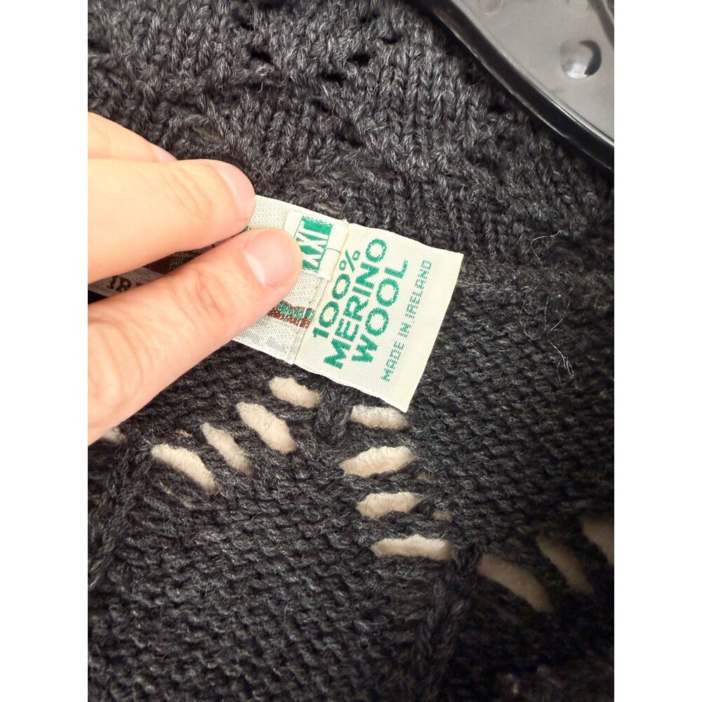 Aran Crafts Merino Wool Button Front Cardigan Made in Ireland Charcoal Gray - Picture 5 of 8
